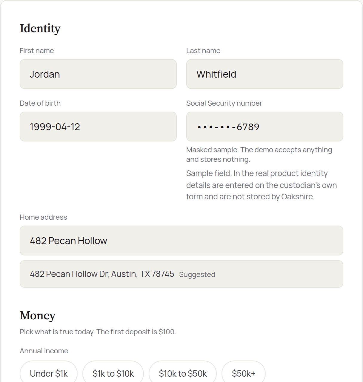 The questionnaire step of signup